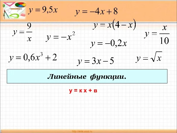 Линейные функции. у = к х + в