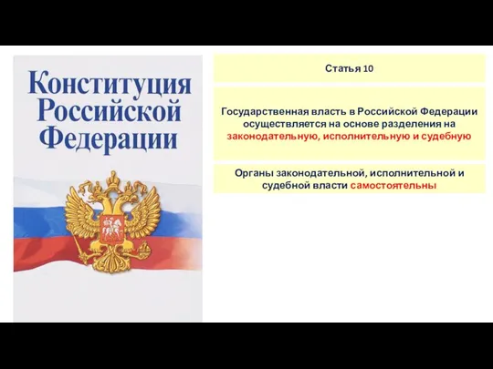Государственная власть в Российской Федерации осуществляется на основе разделения на законодательную, исполнительную