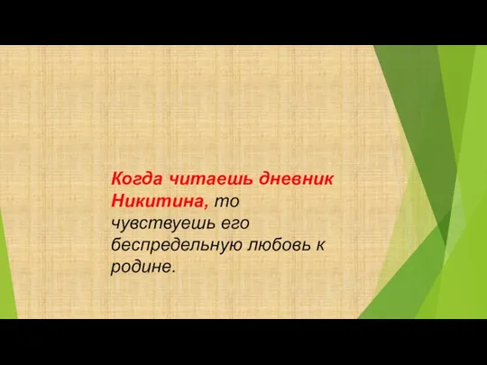 Когда читаешь дневник Никитина, то чувствуешь его беспредельную любовь к родине.