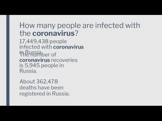 How many people are infected with the coronavirus? 17,449,438 people infected with