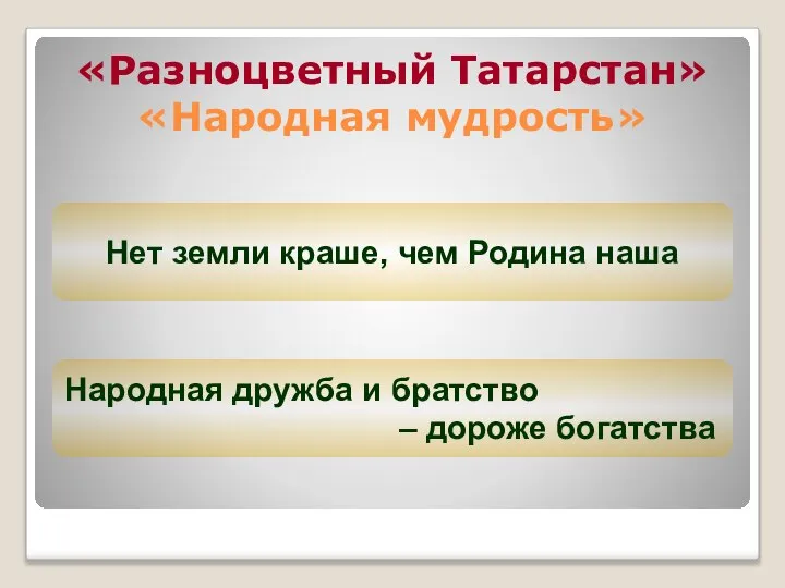 «Разноцветный Татарстан» «Народная мудрость» Нет земли краше, чем Родина наша Народная дружба
