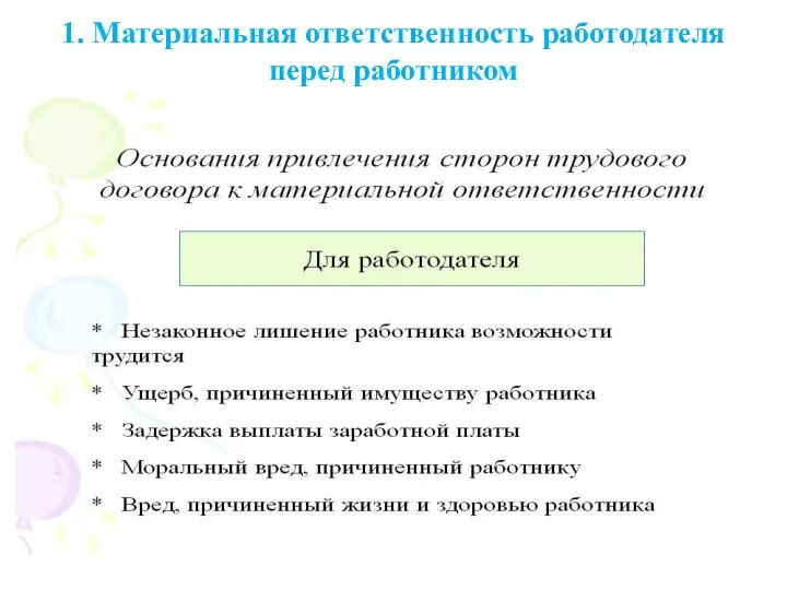 1. Материальная ответственность работодателя перед работником