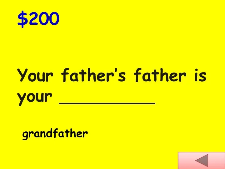 Your father’s father is your _________ $200 grandfather