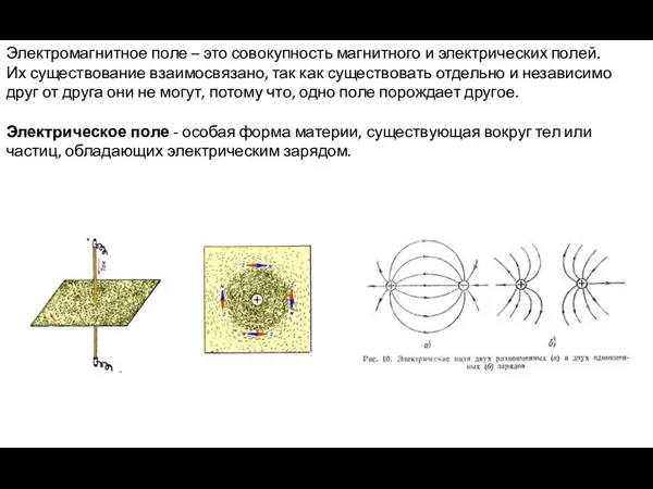 Электромагнитное поле – это совокупность магнитного и электрических полей. Их существование взаимосвязано,