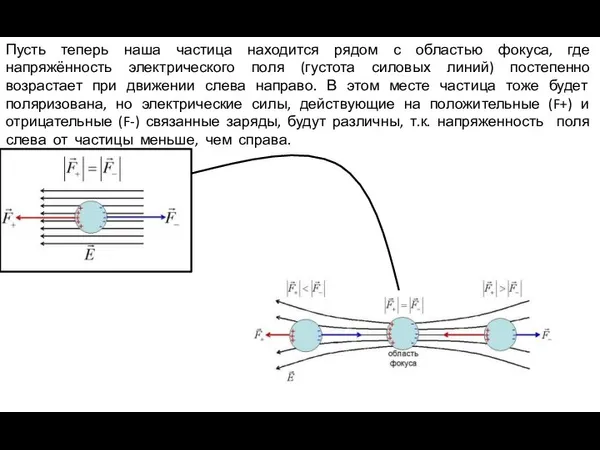 Пусть теперь наша частица находится рядом с областью фокуса, где напряжённость электрического