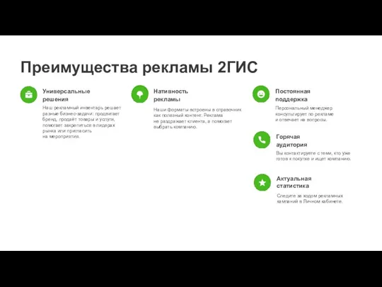 Преимущества рекламы 2ГИС Актуальная статистика Следите за ходом рекламных кампаний в Личном