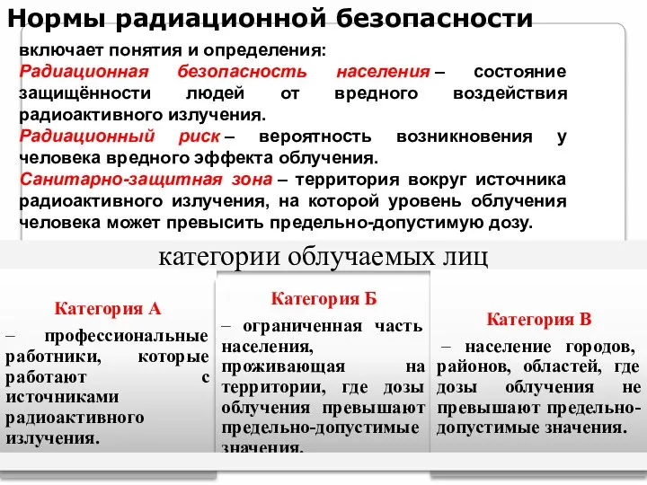 Нормы радиационной безопасности включает понятия и определения: Радиационная безопасность населения – состояние