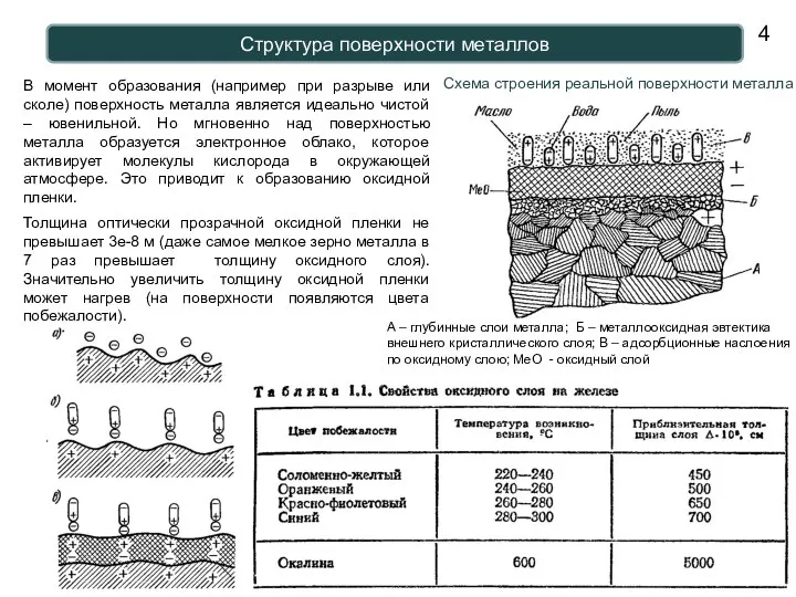 Структура поверхности металлов А – глубинные слои металла; Б – металлооксидная эвтектика