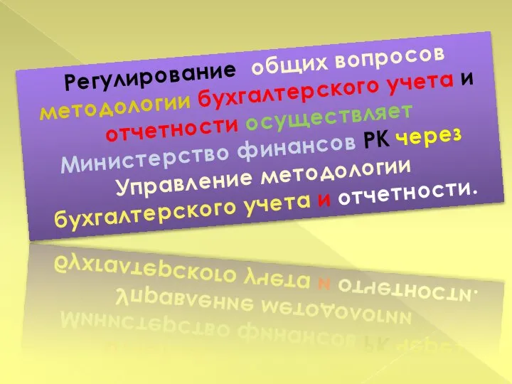 Регулирование общих вопросов методологии бухгалтерского учета и отчетности осуществляет Министерство финансов РК