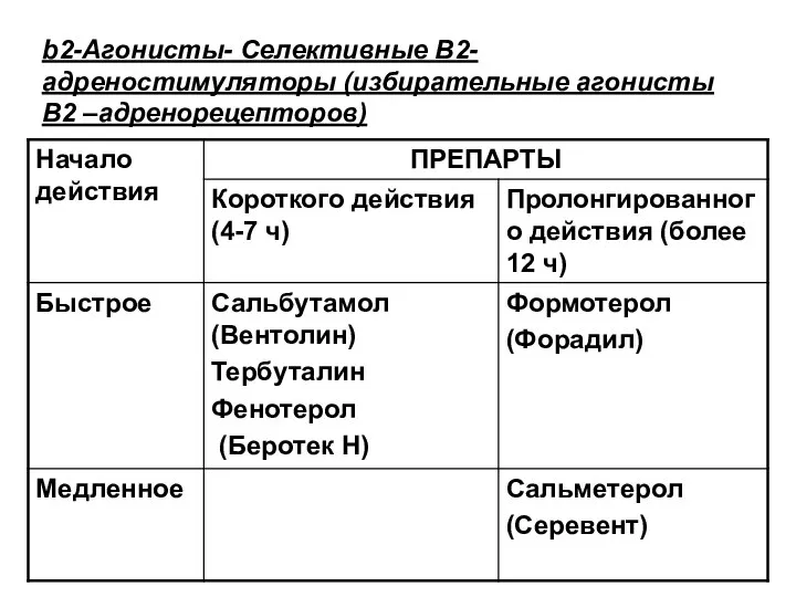 b2-Агонисты- Селективные В2- адреностимуляторы (избирательные агонисты В2 –адренорецепторов)