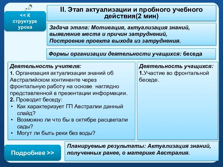 II. Этап актуализации и пробного учебного действия(2 мин) Задача этапа: Мотивация, актуализация