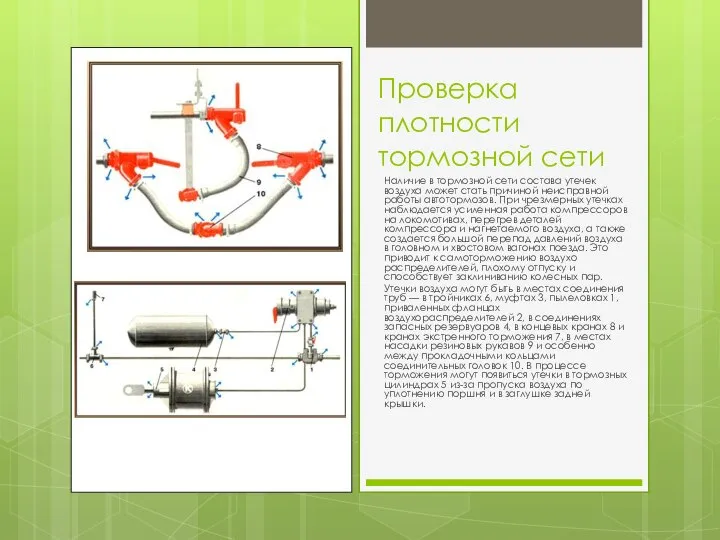 Проверка плотности тормозной сети Наличие в тормозной сети состава утечек воздуха может