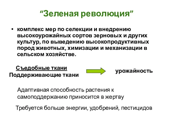 “Зеленая революция” комплекс мер по селекции и внедрению высокоурожайных сортов зерновых и