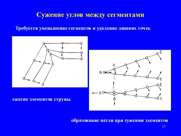 Сужение углов между сегментами Требуется уменьшение сегментов и удаление лишних точек сжатие