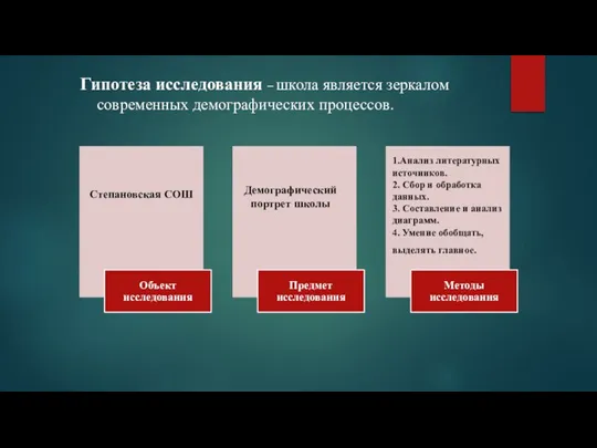 Гипотеза исследования – школа является зеркалом современных демографических процессов. Степановская СОШ Демографический