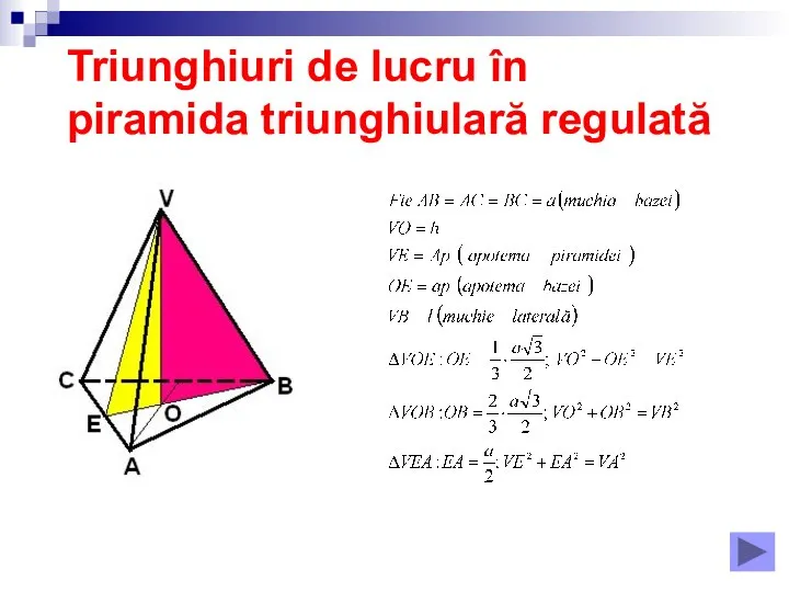Triunghiuri de lucru în piramida triunghiulară regulată