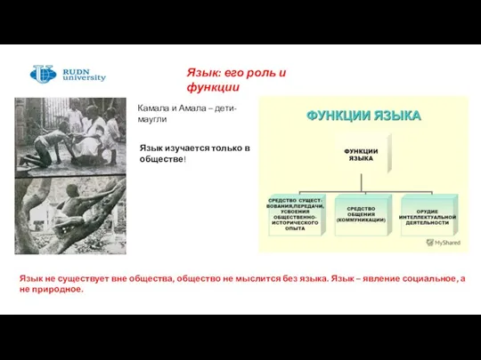 Язык: его роль и функции Язык не существует вне общества, общество не