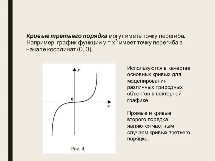 Кривые третьего порядка могут иметь точку перегиба. Например, график функции y =