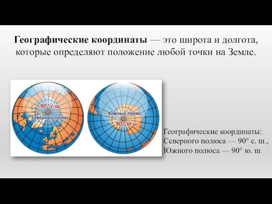 Географические координаты — это широта и долгота, которые определяют положение любой точки