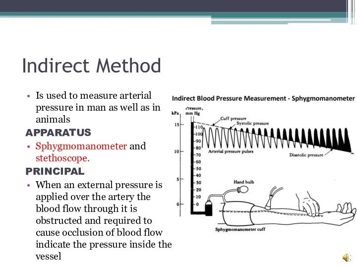 Indirect Method Is used to measure arterial pressure in man as well