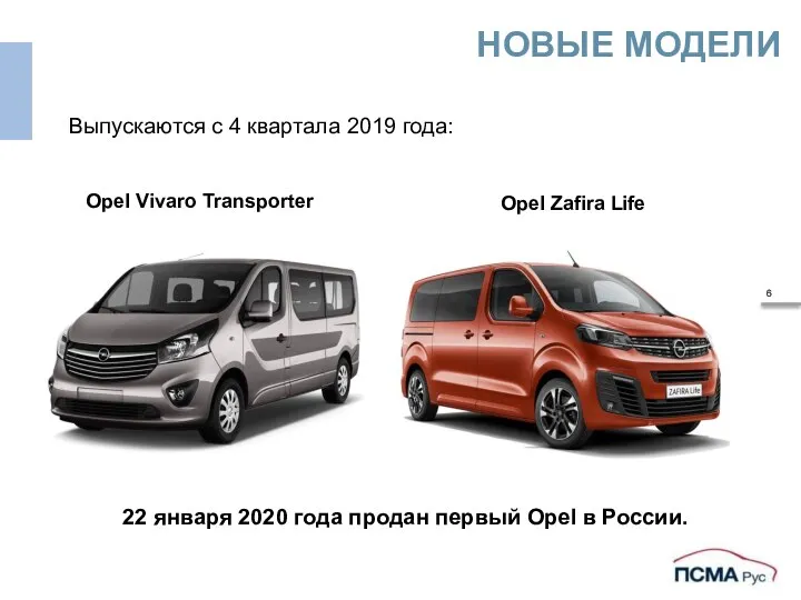 Выпускаются с 4 квартала 2019 года: Opel Zafira Life Opel Vivaro Transporter