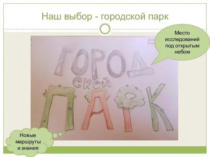 Наш выбор - городской парк Место исследований под открытым небом Новые маршруты и знания