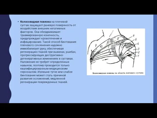 Колосовидная повязка на плечевой сустав защищает раневую поверхность от воздействия внешних негативных