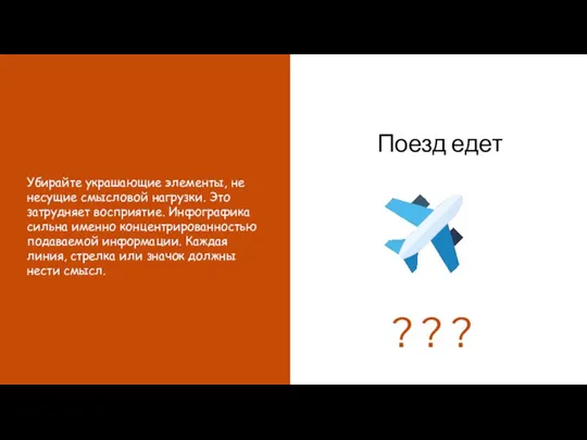 Убирайте украшающие элементы, не несущие смысловой нагрузки. Это затрудняет восприятие. Инфографика сильна