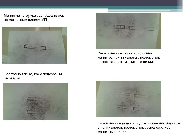 Магнитная стружка распределилась по магнитным линиям МП Всё точно так же, как