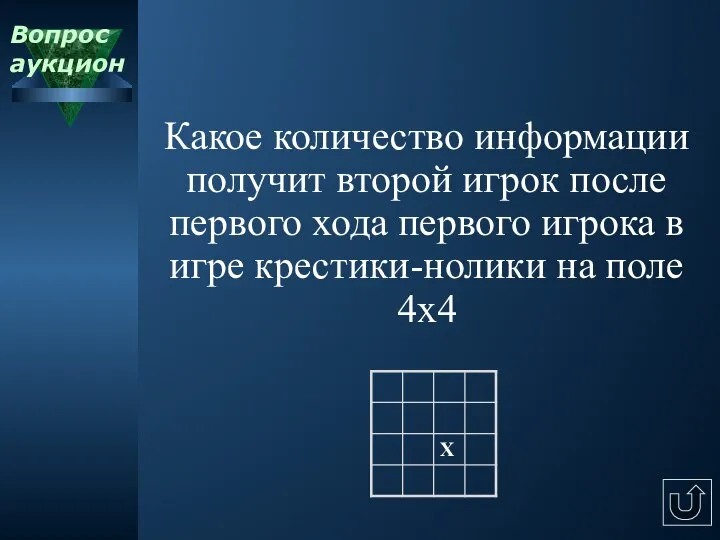 Вопрос аукцион Какое количество информации получит второй игрок после первого хода первого