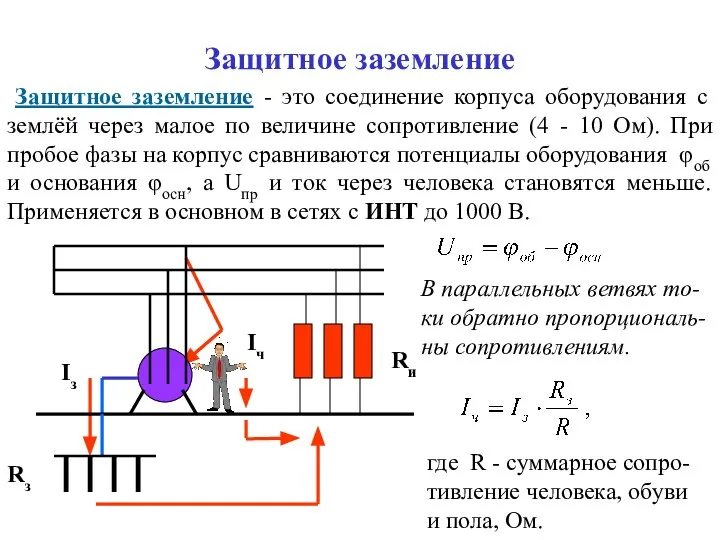 Защитное заземление Защитное заземление - это соединение корпуса оборудования с землёй через