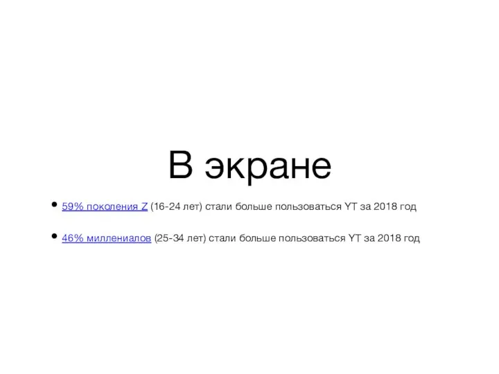 В экране 59% поколения Z (16-24 лет) стали больше пользоваться YT за