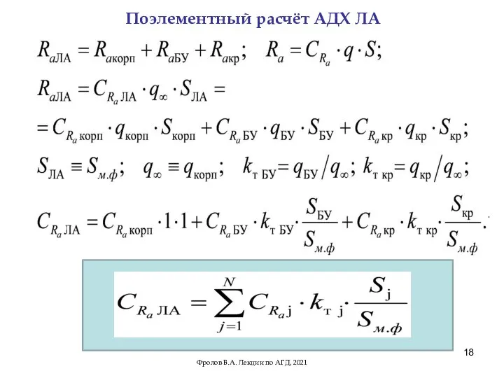 Поэлементный расчёт АДХ ЛА Фролов В.А. Лекции по АГД, 2021