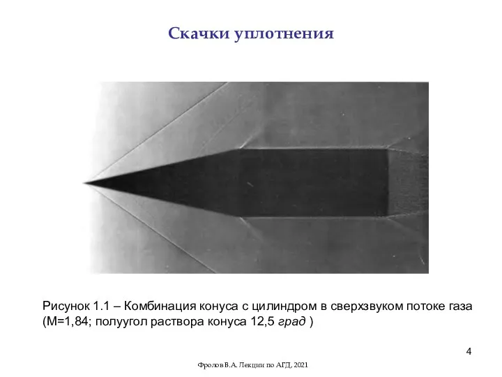 Скачки уплотнения Рисунок 1.1 – Комбинация конуса с цилиндром в сверхзвуком потоке