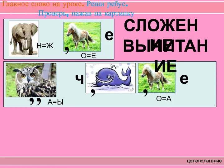 Главное слово на уроке. Реши ребус. Проверь, нажав на картинку целеполагание СЛОЖЕНИЕ ВЫЧИТАНИЕ