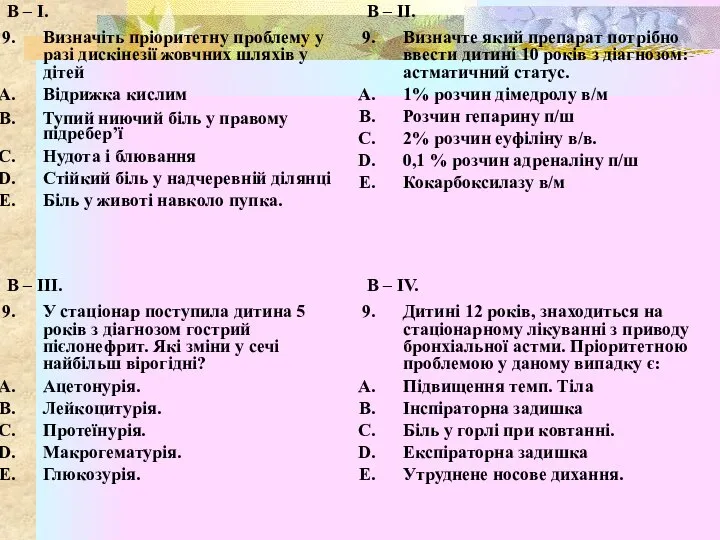 В – І. Визначіть пріоритетну проблему у разі дискінезії жовчних шляхів у