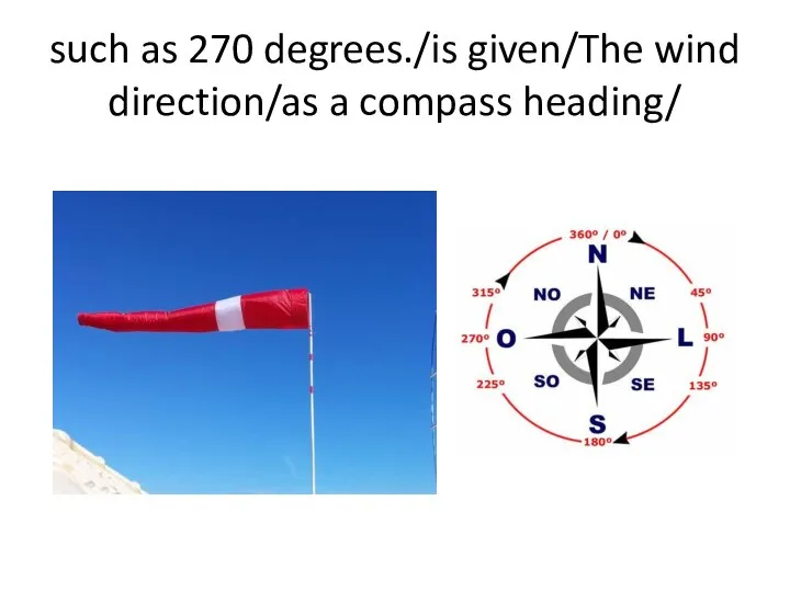 such as 270 degrees./is given/The wind direction/as a compass heading/