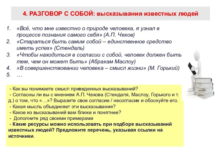 4. РАЗГОВОР С СОБОЙ: высказывания известных людей «Всё, что мне известно о