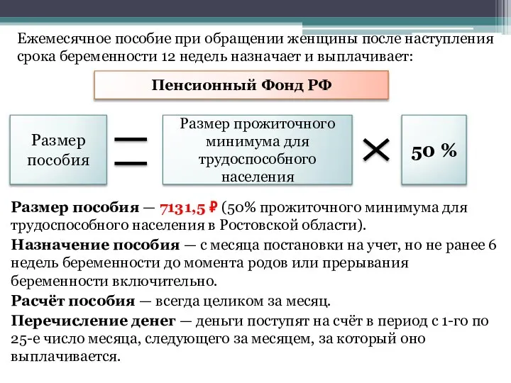 Ежемесячное пособие при обращении женщины после наступления срока беременности 12 недель назначает