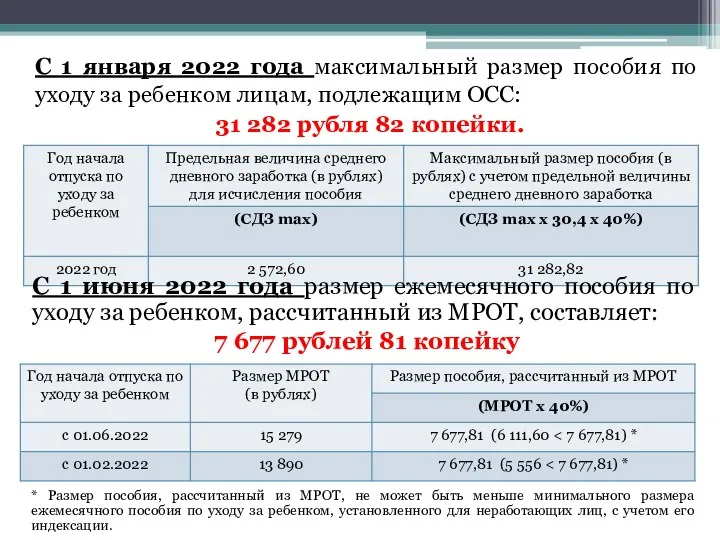 С 1 января 2022 года максимальный размер пособия по уходу за ребенком