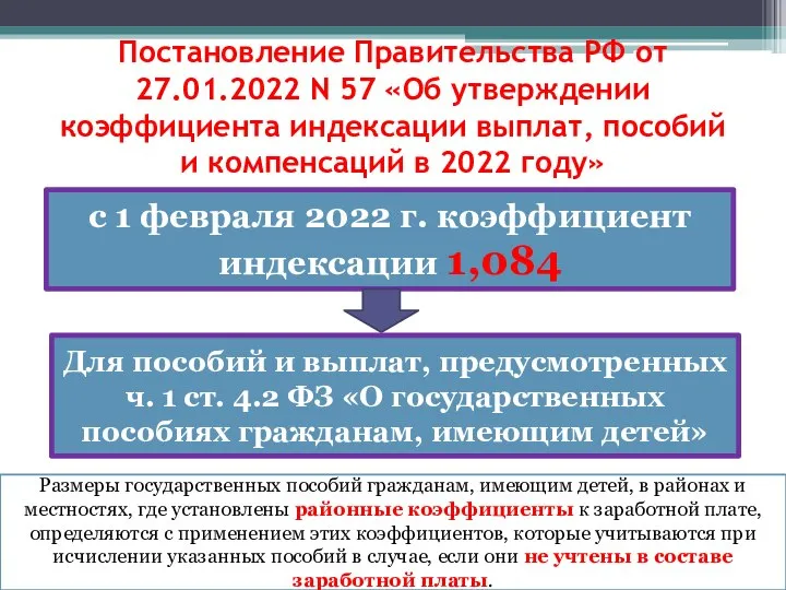 Постановление Правительства РФ от 27.01.2022 N 57 «Об утверждении коэффициента индексации выплат,