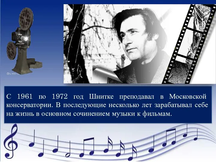 С 1961 по 1972 год Шнитке преподавал в Московской консерватории. В последующие