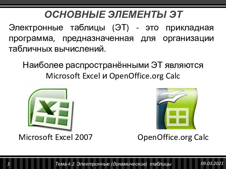 ОСНОВНЫЕ ЭЛЕМЕНТЫ ЭТ Электронные таблицы (ЭТ) - это прикладная программа, предназначенная для