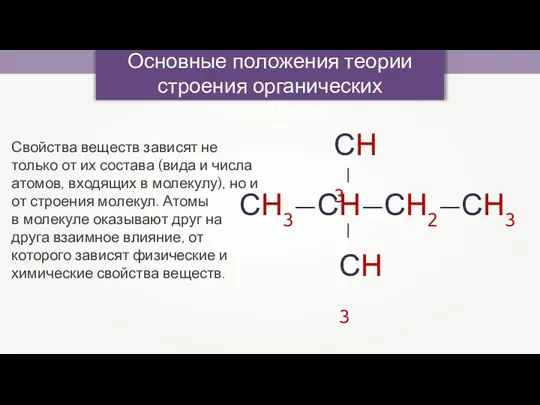 Основные положения теории строения органических соединений Свойства веществ зависят не только от