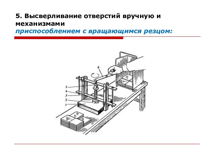 5. Высверливание отверстий вручную и механизмами приспособлением с вращающимся резцом: