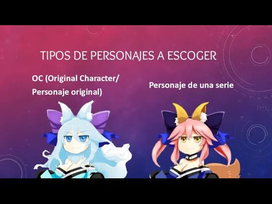 TIPOS DE PERSONAJES A ESCOGER OC (Original Character/ Personaje original) Personaje de una serie