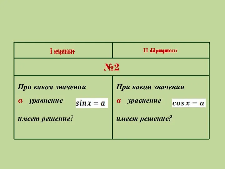 I вариант II вариант №2 I вариант II вариант При каком значении