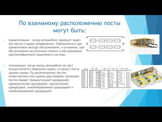 По взаимному расположению посты могут быть: прямоточными – когда автомобили проходят через