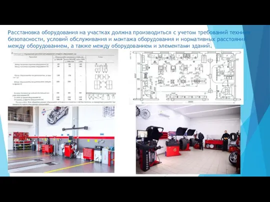 Расстановка оборудования на участках должна производиться с учетом требований техники безопасности, условий