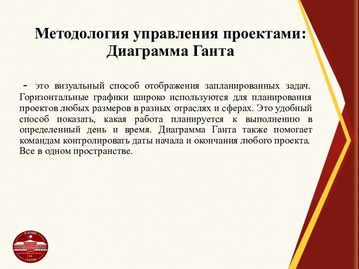 Методология управления проектами: Диаграмма Ганта - это визуальный способ отображения запланированных задач.